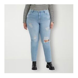 Levi’s 724 high rise slim straight distressed denim jeans